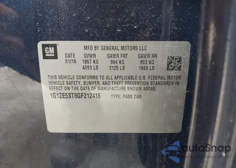 2016 Chevrolet Malibu 1Lt from USA, damaged, VIN 1G1ZE5ST8GF212416